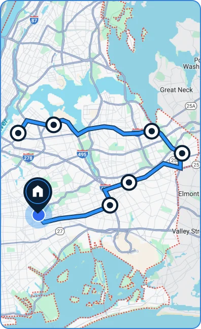 Route optimization interface showing optimized multi-stop delivery routes